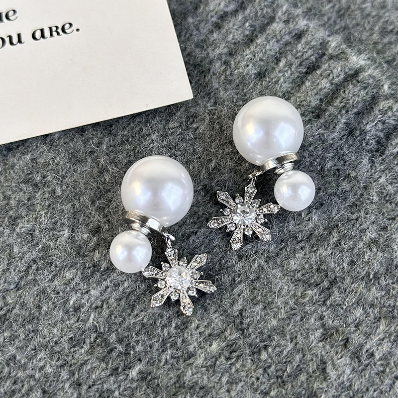 1 Pair Elegant Snowflake Imitation Pearl Alloy Drop Earrings display picture 7