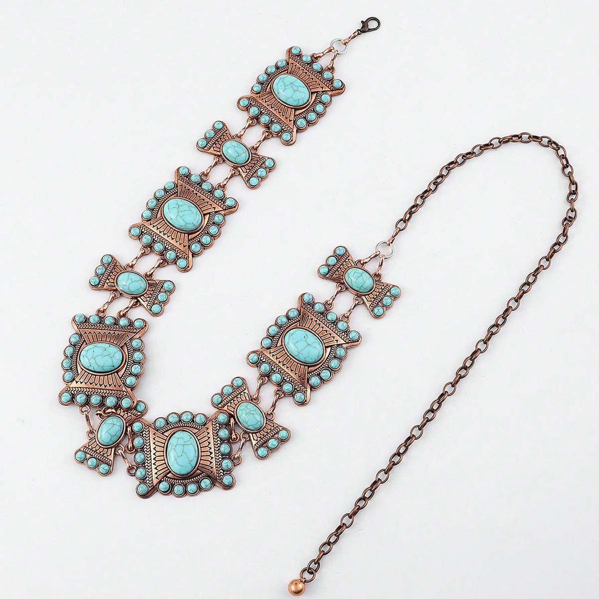 Casual Exaggerated Geometric Alloy Inlay Turquoise Women's Chain Belts display picture 5