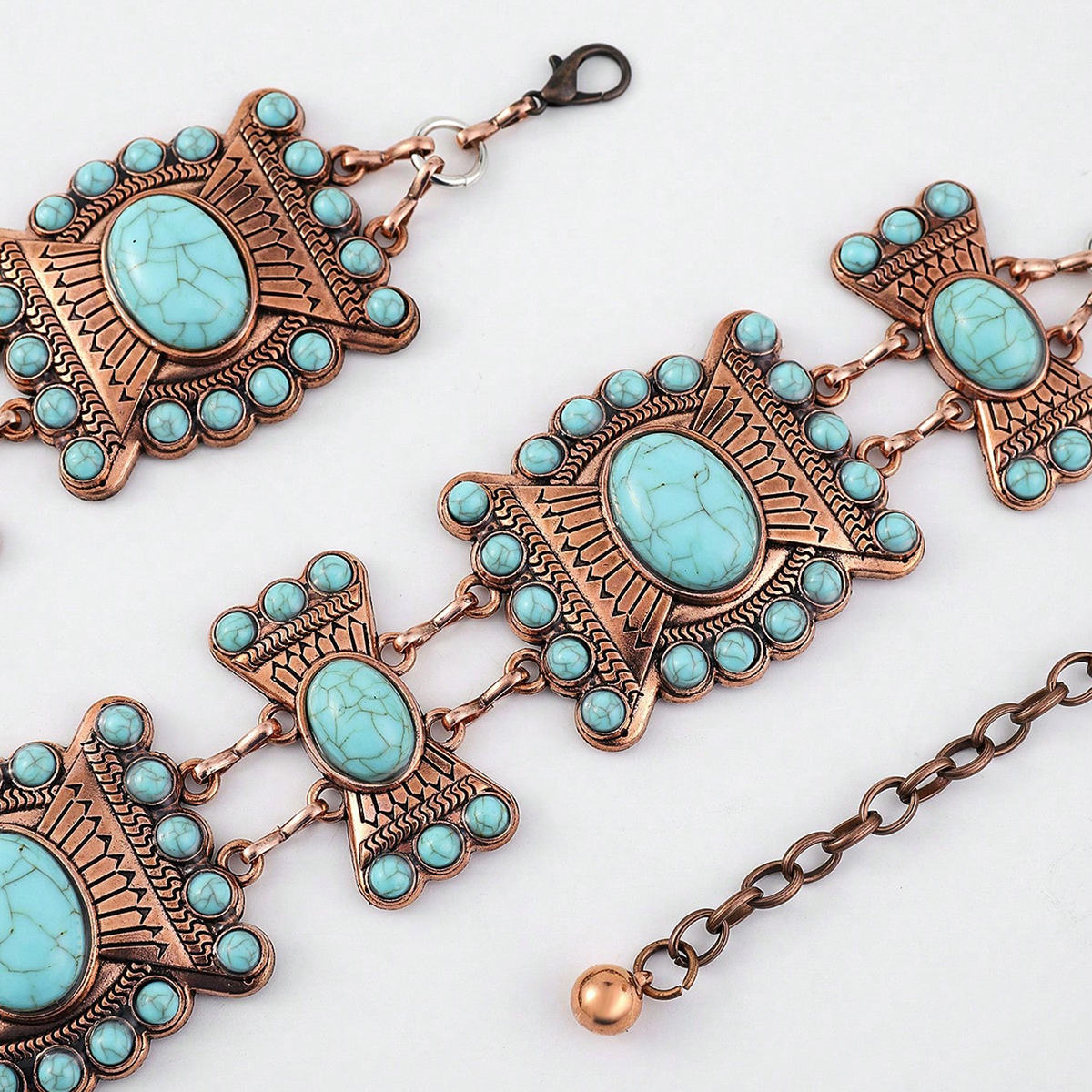 Casual Exaggerated Geometric Alloy Inlay Turquoise Women's Chain Belts display picture 7