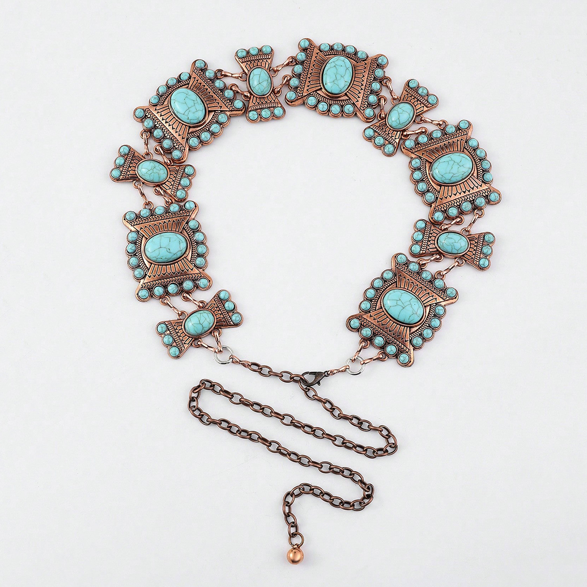 Casual Exaggerated Geometric Alloy Inlay Turquoise Women's Chain Belts display picture 8