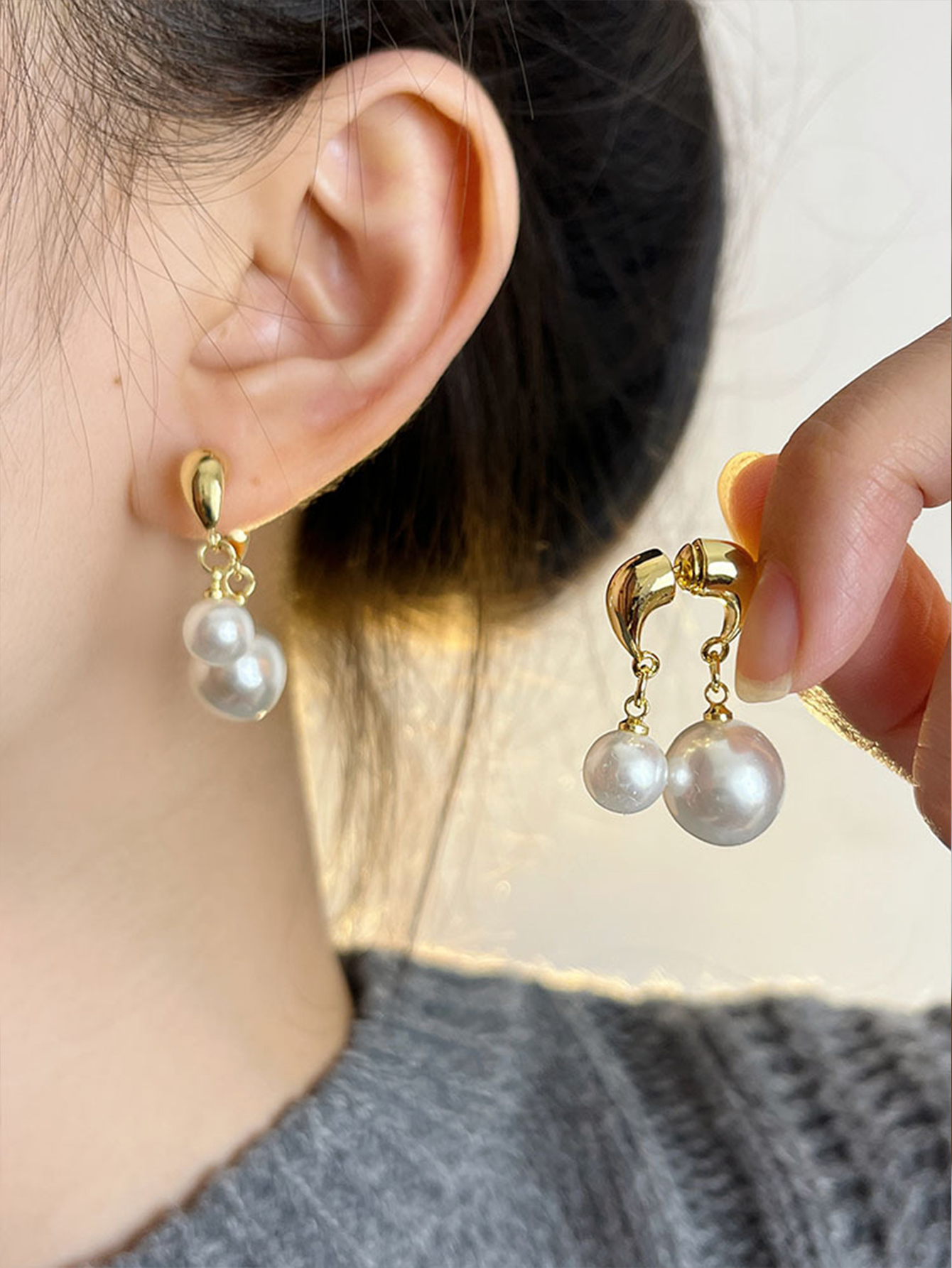 1 Pair Elegant Round Imitation Pearl Copper Drop Earrings display picture 4