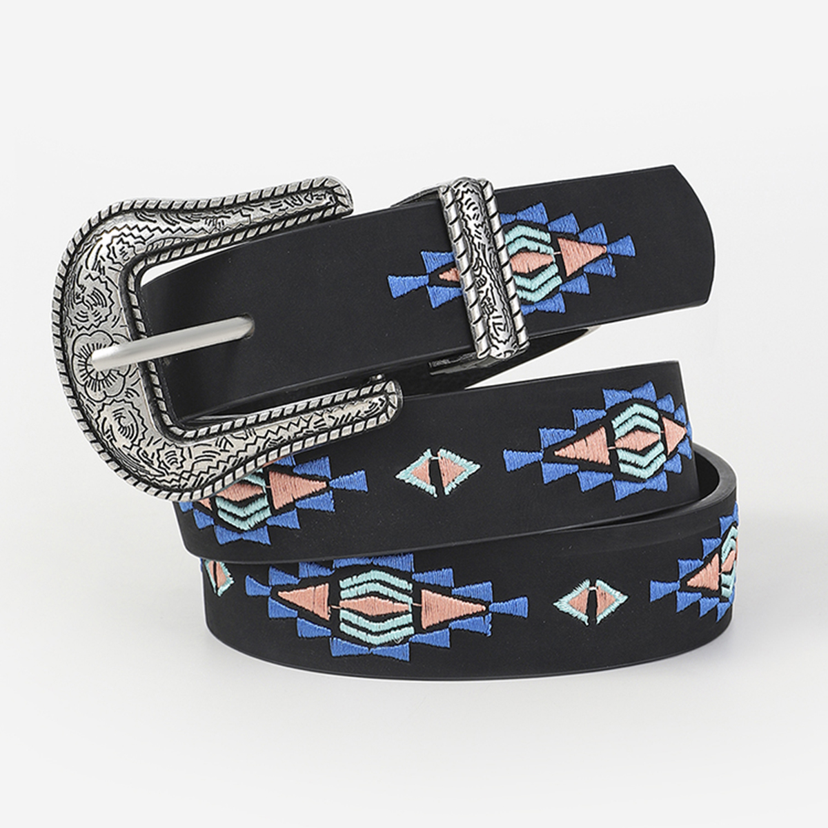 Casual Ethnic Style Flower Argyle Pu Leather Embroidery Women's Leather Belts display picture 2