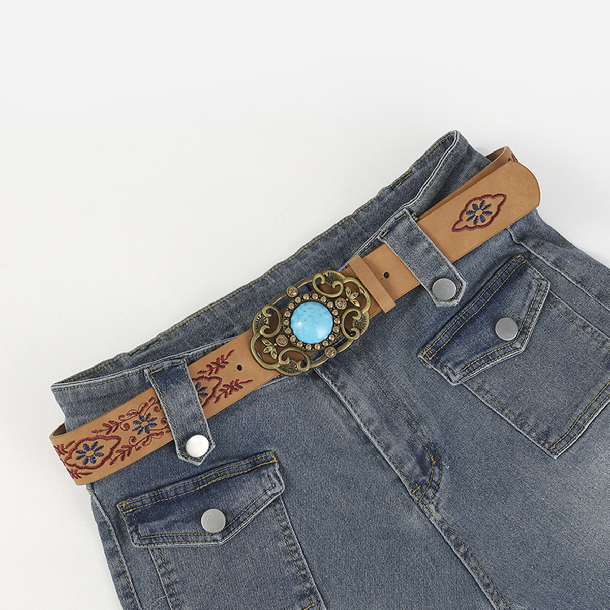 Casual Ethnic Style Flower Argyle Pu Leather Embroidery Women's Leather Belts display picture 7