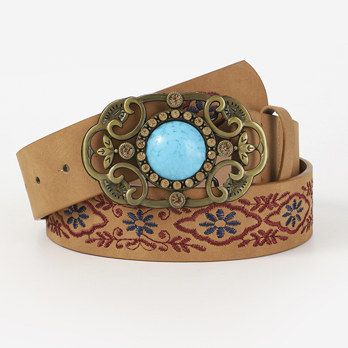 Casual Ethnic Style Flower Argyle Pu Leather Embroidery Women's Leather Belts display picture 9