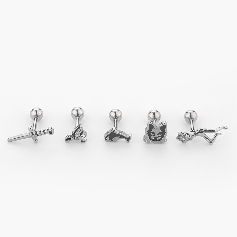 1 Piece Simple Style Human Sword Animal Plating Stainless Steel 14k Gold Plated Ear Studs display picture 1