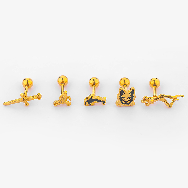 1 Piece Simple Style Human Sword Animal Plating Stainless Steel 14k Gold Plated Ear Studs display picture 2