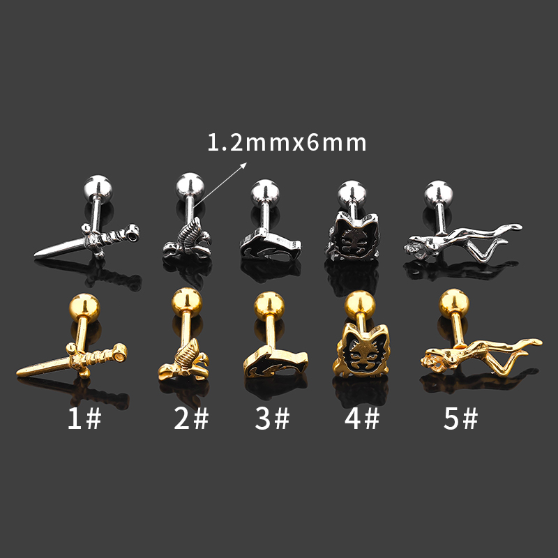 1 Piece Simple Style Human Sword Animal Plating Stainless Steel 14k Gold Plated Ear Studs display picture 4