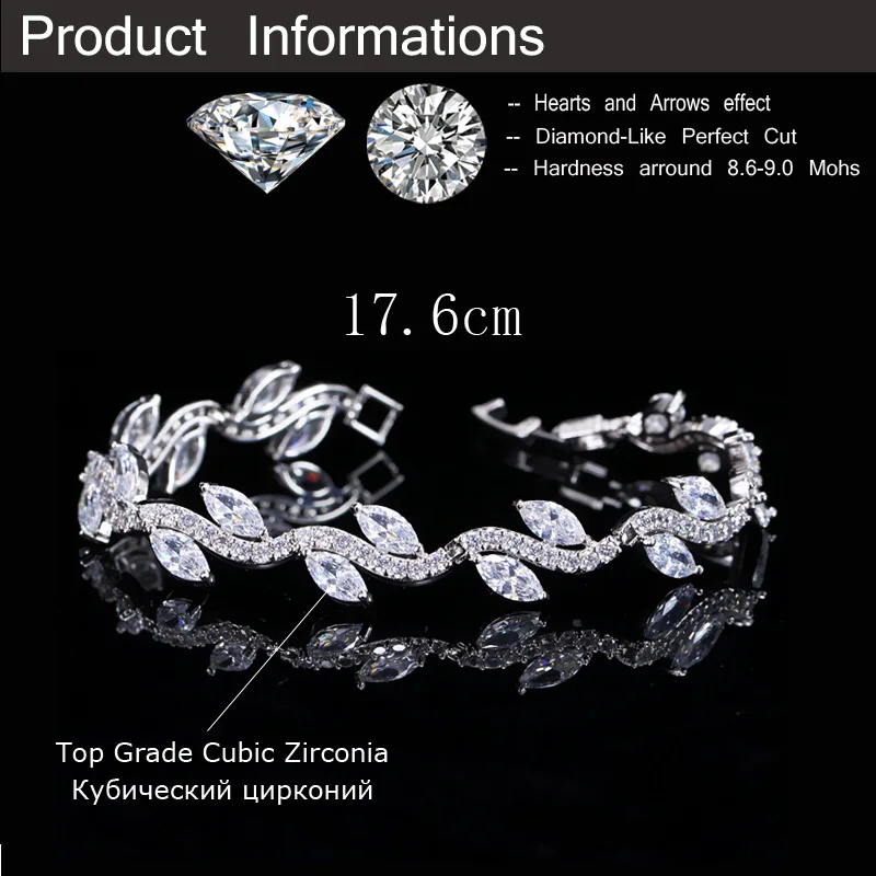 Elegant Glam Shiny Leaf Copper Plating Inlay Zircon White Gold Plated Bracelets display picture 7