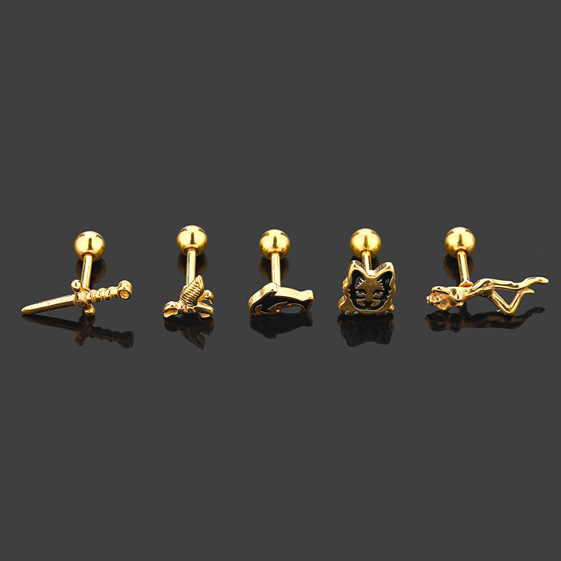 1 Piece Simple Style Human Sword Animal Plating Stainless Steel 14k Gold Plated Ear Studs display picture 7