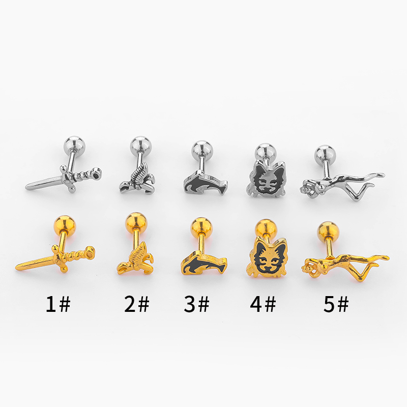 1 Piece Simple Style Human Sword Animal Plating Stainless Steel 14k Gold Plated Ear Studs display picture 8