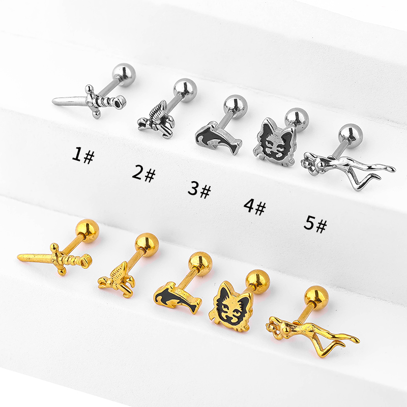 1 Piece Simple Style Human Sword Animal Plating Stainless Steel 14k Gold Plated Ear Studs display picture 9