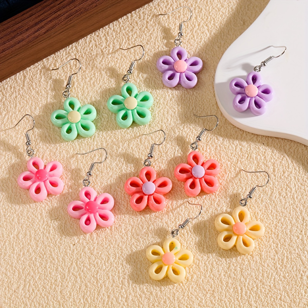 1 Par Casual Flor Resina Pendientes De Gota display picture 5