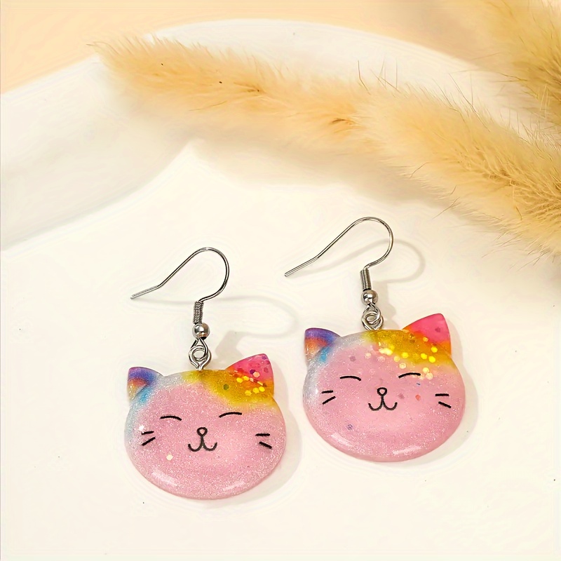 1 Par Casual Lindo Gato Resina Pendientes De Gota display picture 3