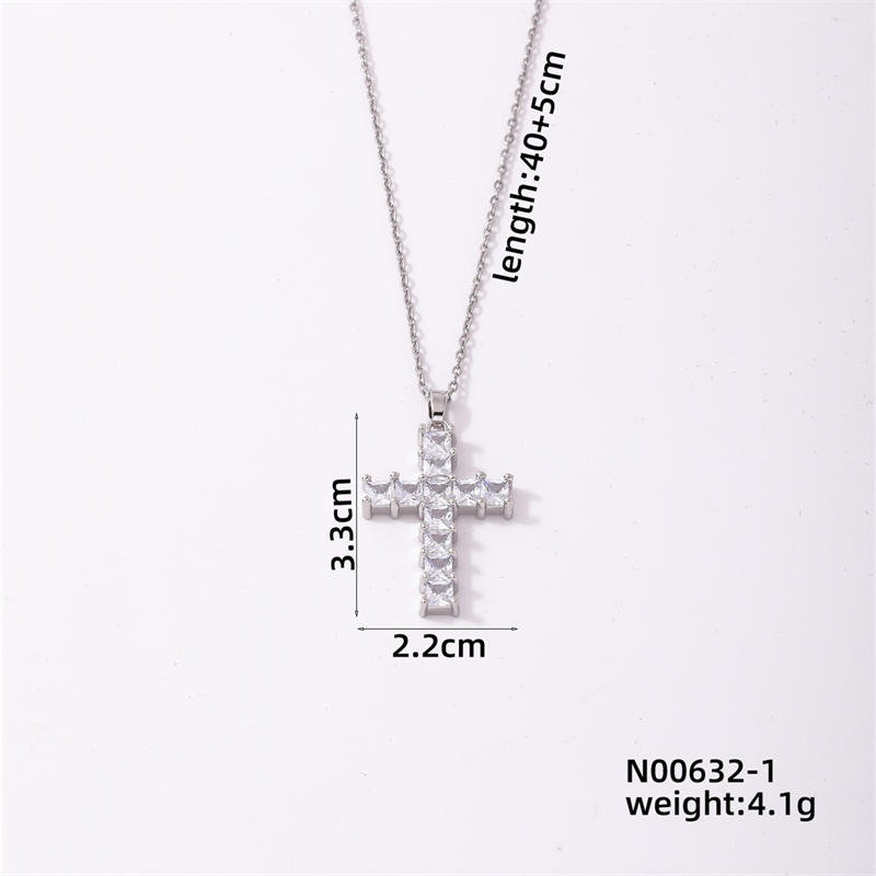 Wholesale Simple Style Cross 304 Stainless Steel Copper Plating Inlay K Gold Plated Rhodium Plated Zircon Pendant Necklace display picture 4