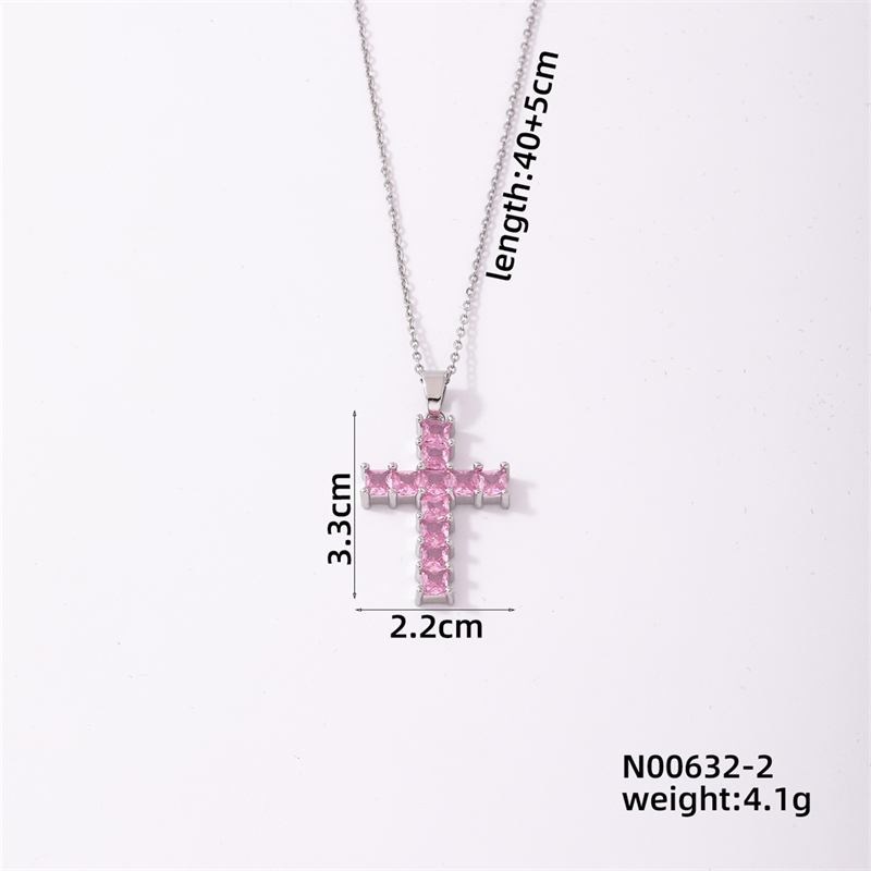 Wholesale Simple Style Cross 304 Stainless Steel Copper Plating Inlay K Gold Plated Rhodium Plated Zircon Pendant Necklace display picture 2