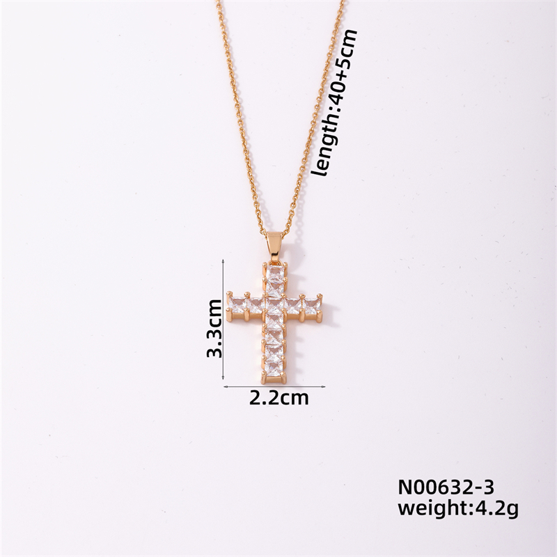 Wholesale Simple Style Cross 304 Stainless Steel Copper Plating Inlay K Gold Plated Rhodium Plated Zircon Pendant Necklace display picture 3