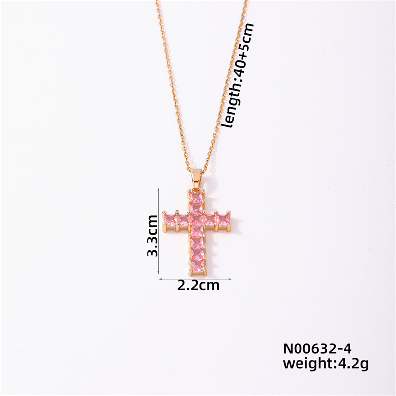 Wholesale Simple Style Cross 304 Stainless Steel Copper Plating Inlay K Gold Plated Rhodium Plated Zircon Pendant Necklace display picture 1