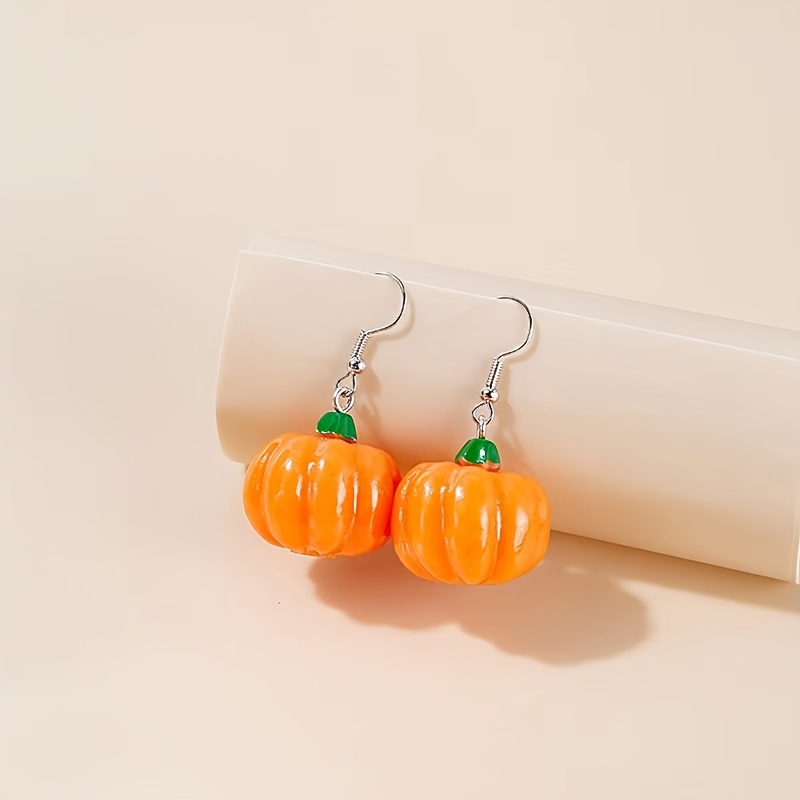 1 Pair Casual Cute Pumpkin Resin Drop Earrings display picture 1