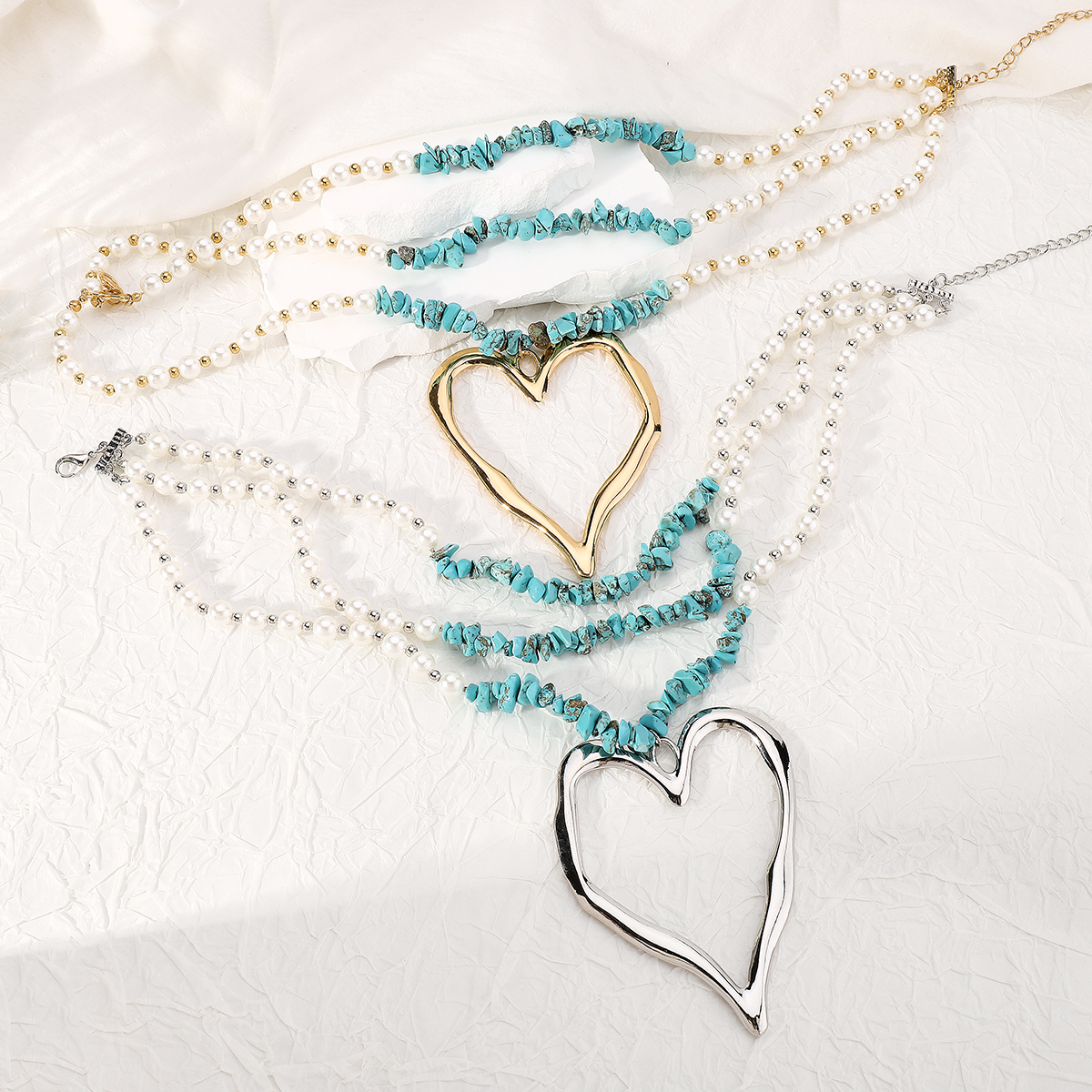 Casual Vacation Heart Shape Imitation Pearl Alloy Women's Layered Necklaces display picture 7