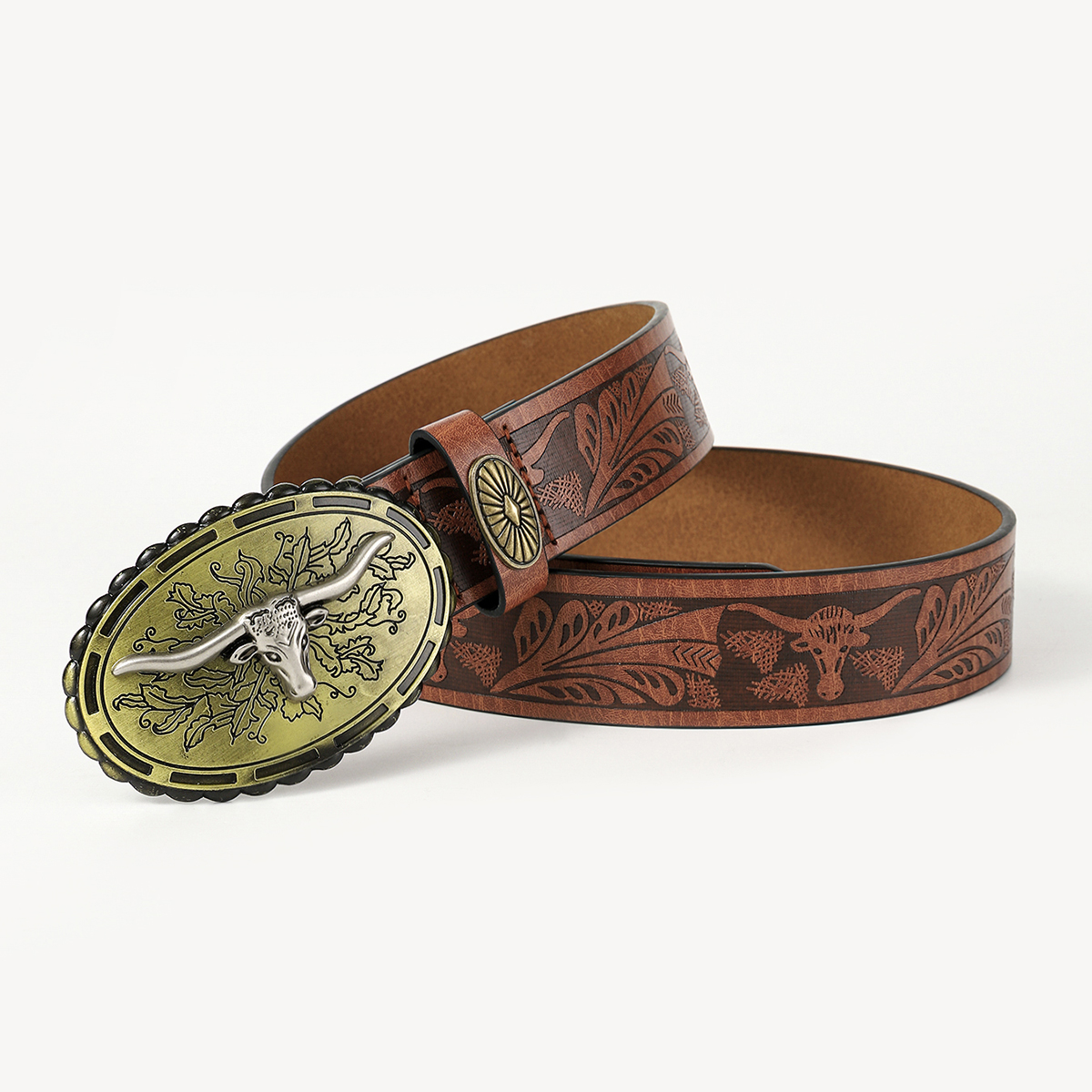 Vintage Style Cowboy Style Printing Animal Pu Leather Printing Metal Button Beads Unisex Leather Belts display picture 3