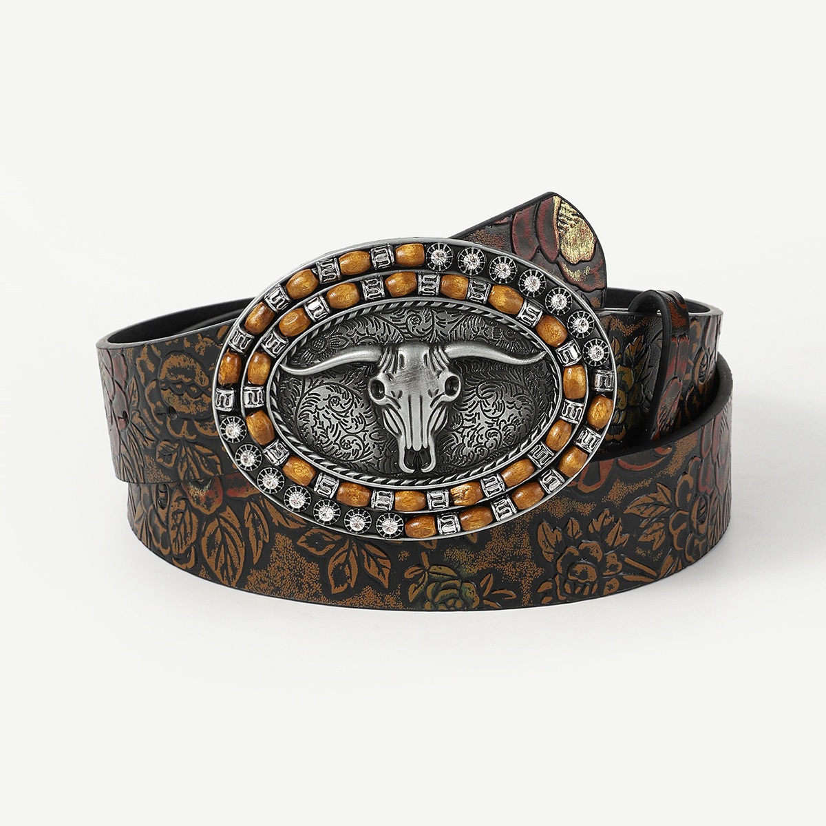 Vintage Style Cowboy Style Printing Animal Pu Leather Printing Metal Button Beads Unisex Leather Belts display picture 4
