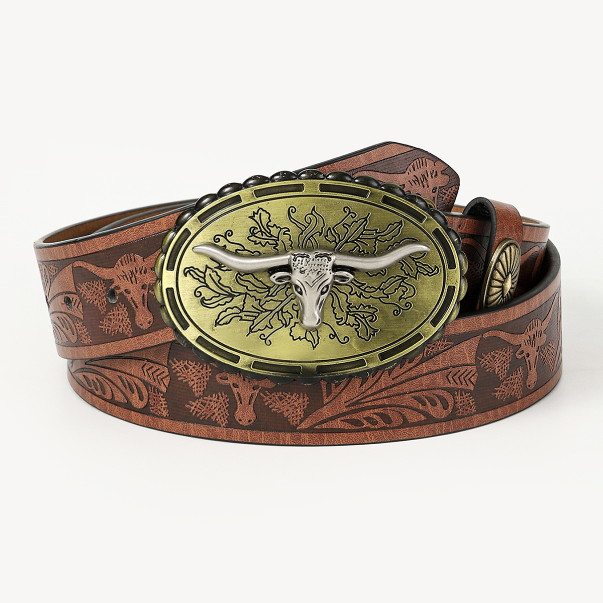 Vintage Style Cowboy Style Printing Animal Pu Leather Printing Metal Button Beads Unisex Leather Belts display picture 28