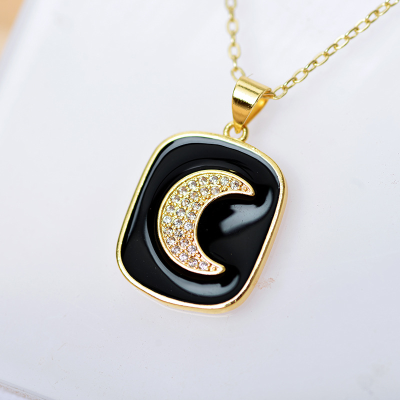 Elegant Moon Copper Enamel Plating Inlay Zircon Gold Plated Pendant Necklace display picture 4
