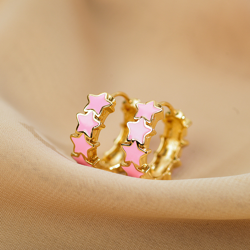 1 Pair Sweet Star Enamel Copper Earrings display picture 4