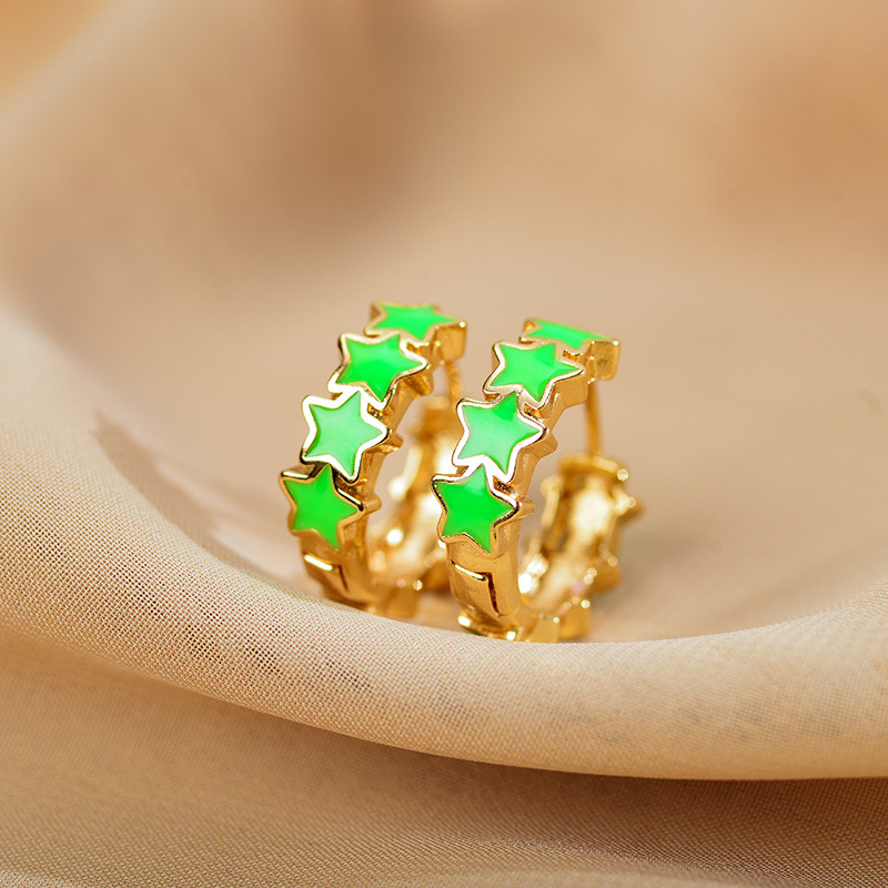 1 Pair Sweet Star Enamel Copper Earrings display picture 2