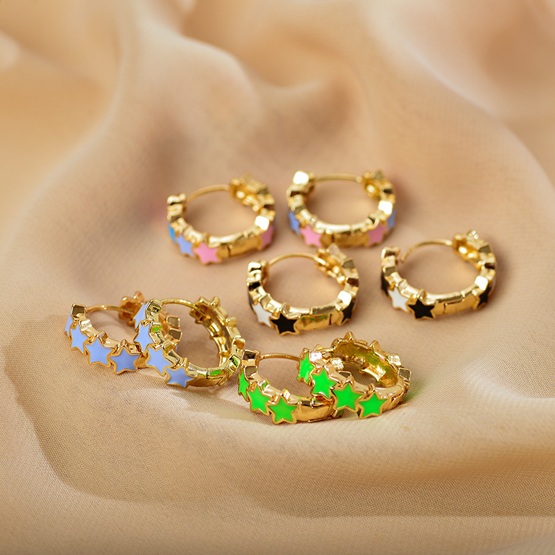 1 Pair Sweet Star Enamel Copper Earrings display picture 1