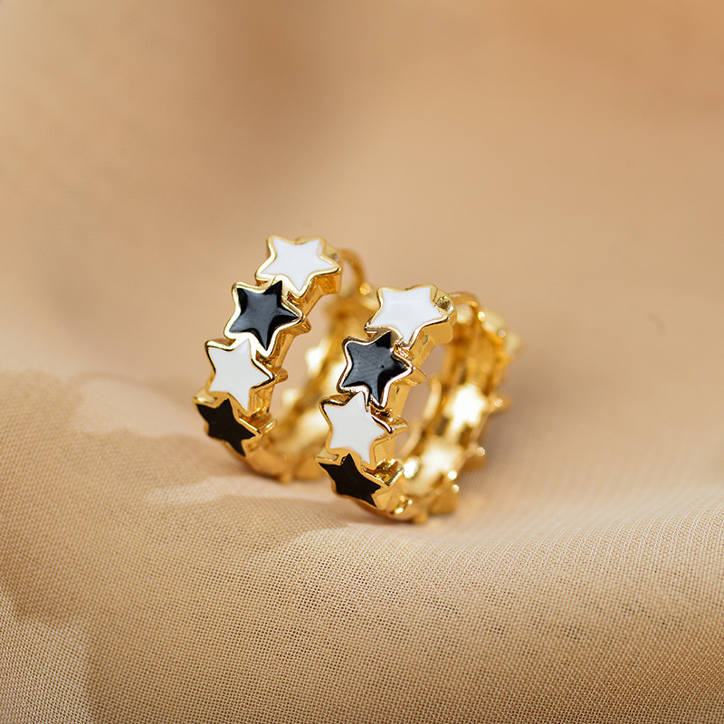 1 Pair Sweet Star Enamel Copper Earrings display picture 6