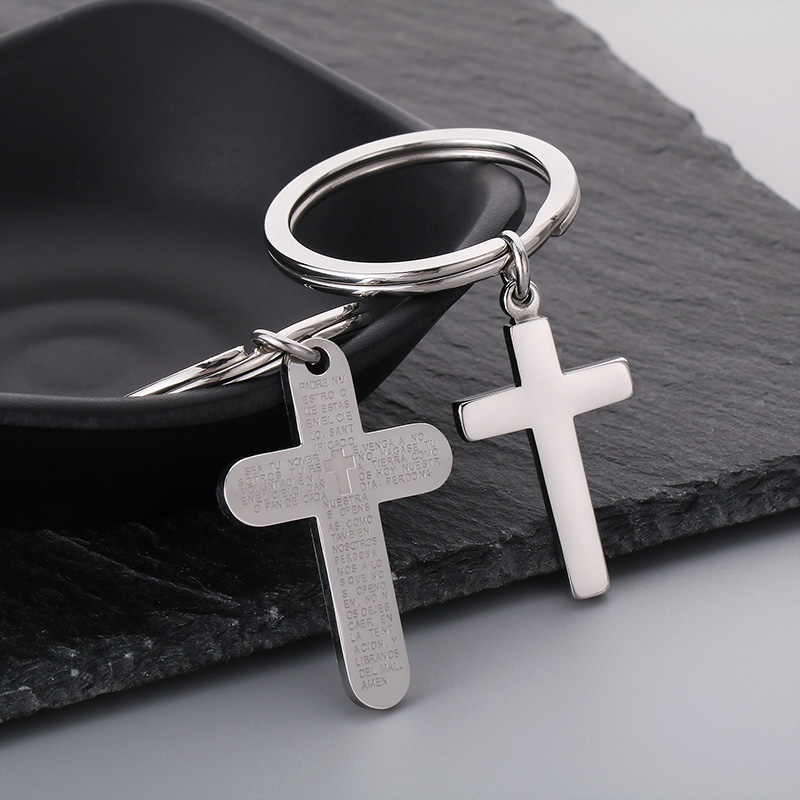 Simple Style Human Cross Titanium Steel Bag Pendant Keychain display picture 8