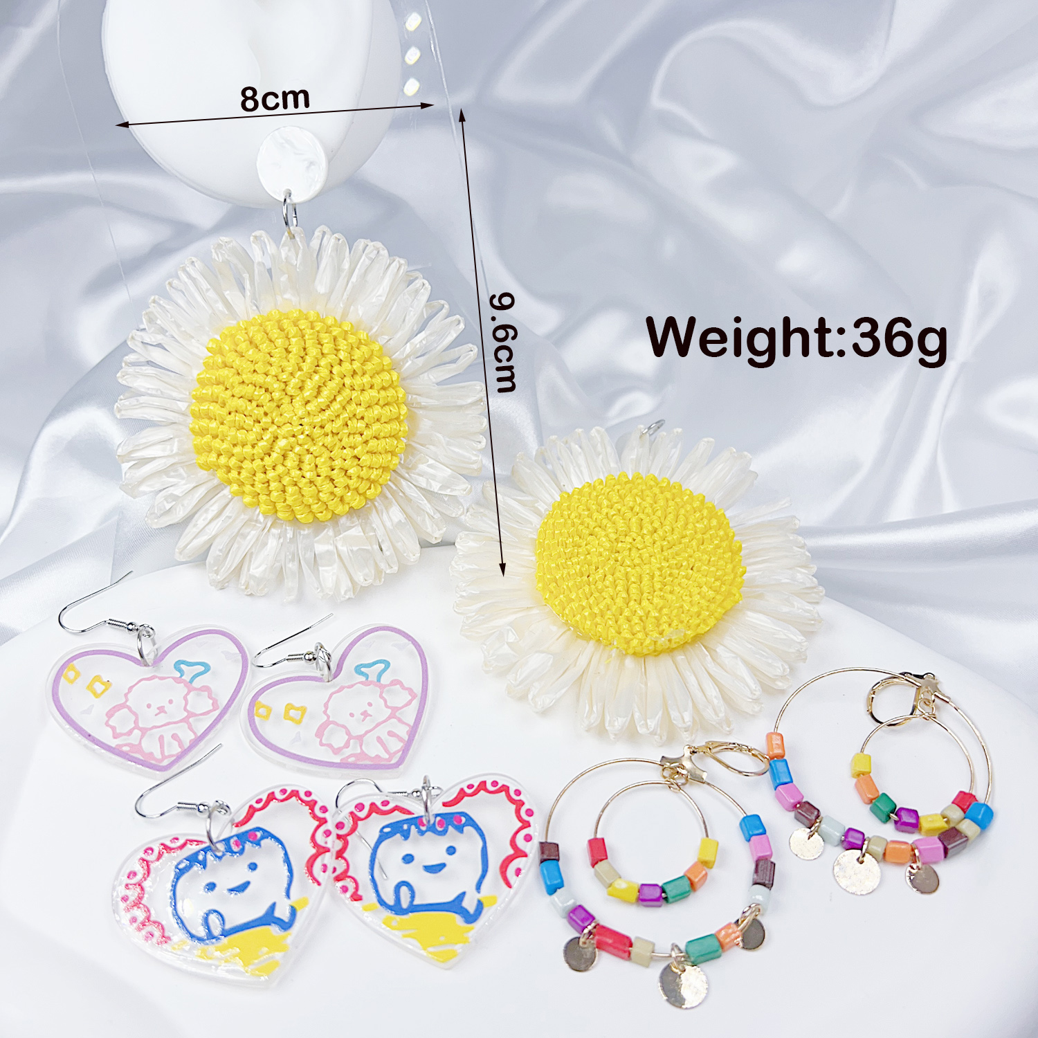 4 Pairs Cute Sweet Classic Style Heart Shape Flower Butterfly Painted Rattan Soft Clay Drop Earrings display picture 2