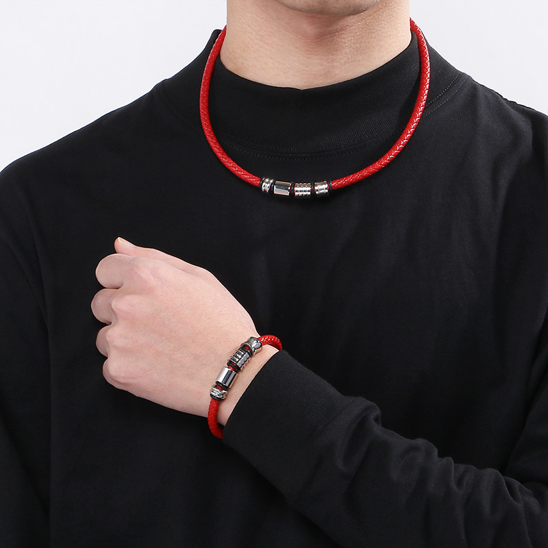 Simple Style Round Pu Leather Men's Bracelets Necklace display picture 3