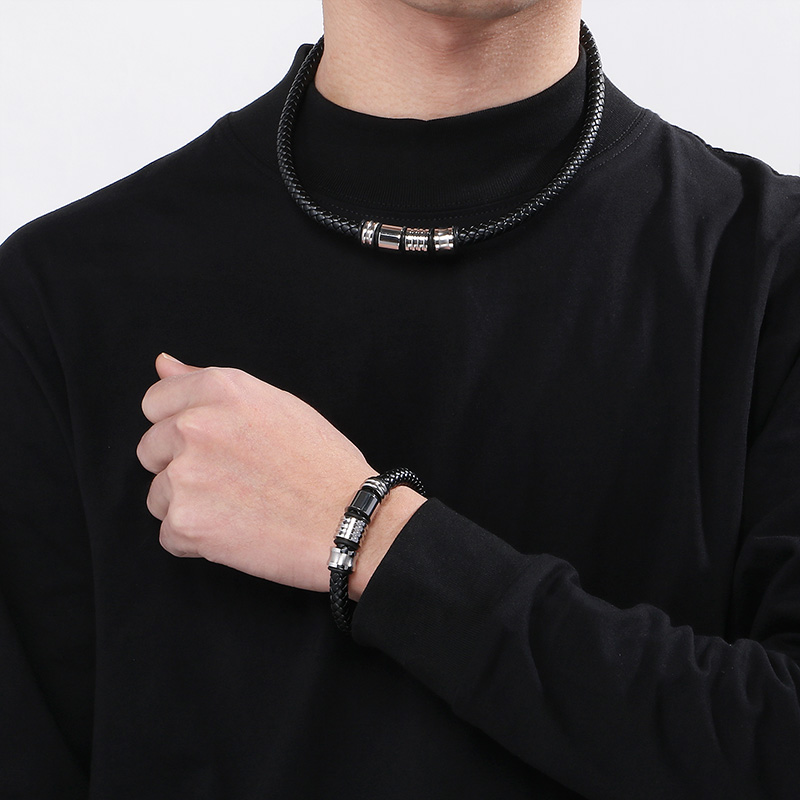 Simple Style Round Pu Leather Men's Bracelets Necklace display picture 5
