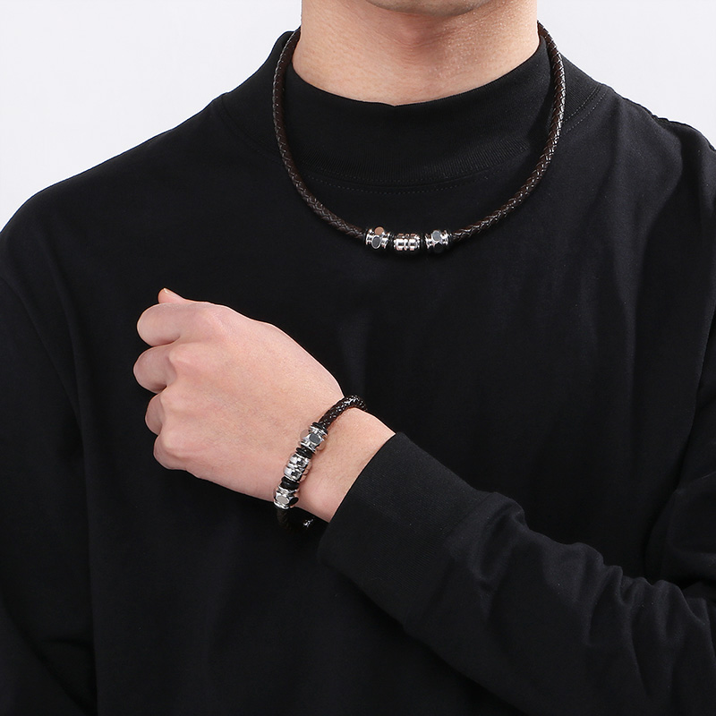 Simple Style Geometric Pu Leather Men's Bracelets Necklace display picture 5