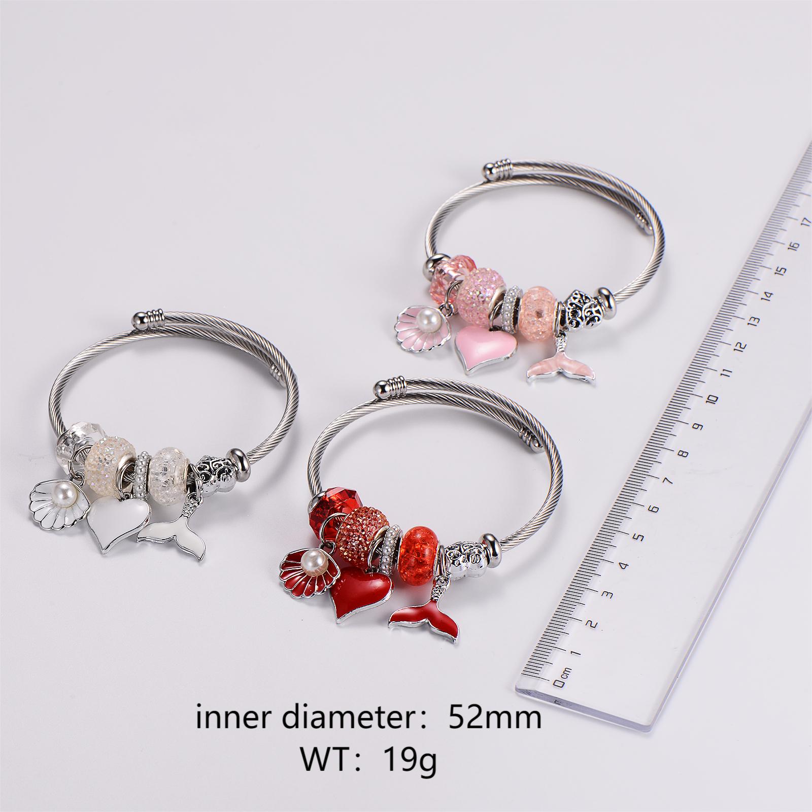 Wholesale Jewelry Romantic Sweet Heart Shape Shell Fish Tail Alloy Resin Copper Artificial Pearls Inlay Wristband display picture 1