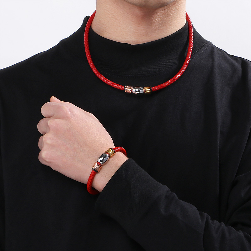 Hip-hop Geometric Pu Leather Titanium Steel Men's Bracelets Necklace display picture 3