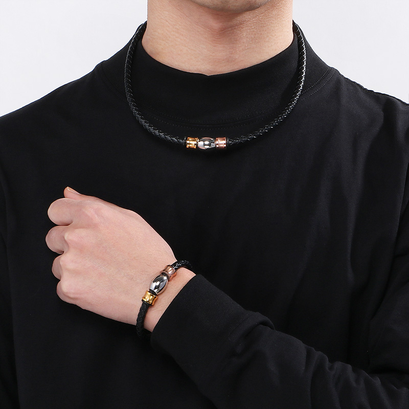 Hip-hop Geometric Pu Leather Titanium Steel Men's Bracelets Necklace display picture 5