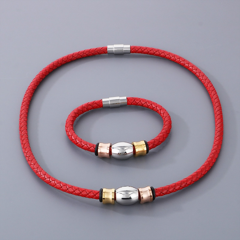 Hip-hop Geometric Pu Leather Titanium Steel Men's Bracelets Necklace display picture 7
