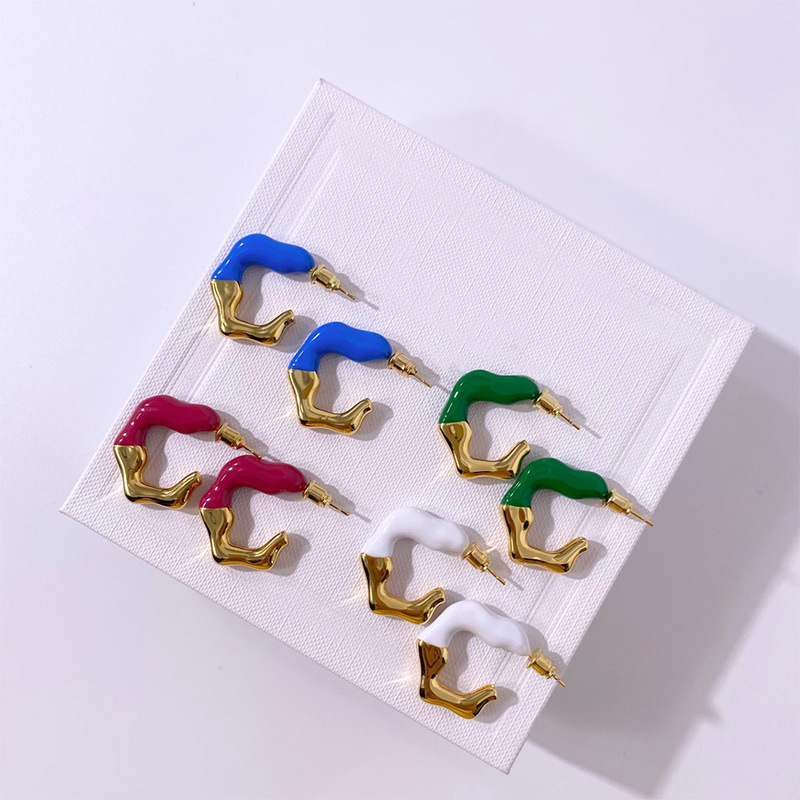 1 Pair IG Style Retro C Shape Enamel Plating Copper Ear Studs display picture 5