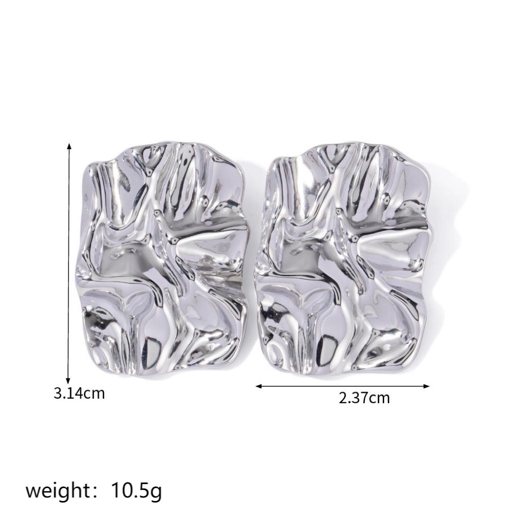 1 Pair Elegant Retro Geometric Plating Pleated Stainless Steel 18k Gold Plated Ear Studs display picture 1