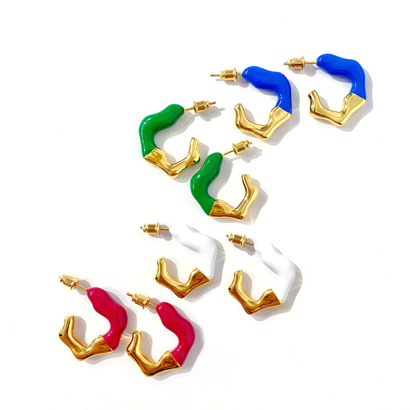 1 Pair IG Style Retro C Shape Enamel Plating Copper Ear Studs display picture 7