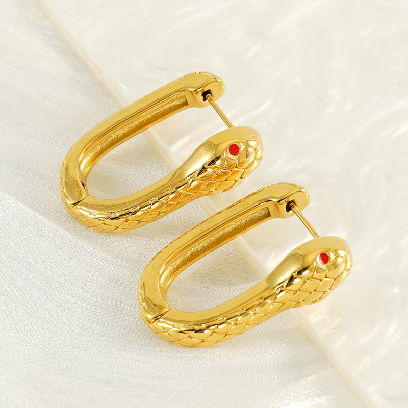 1 Pair Simple Style Snake Plating 304 Stainless Steel 18K Gold Plated Hoop Earrings display picture 2