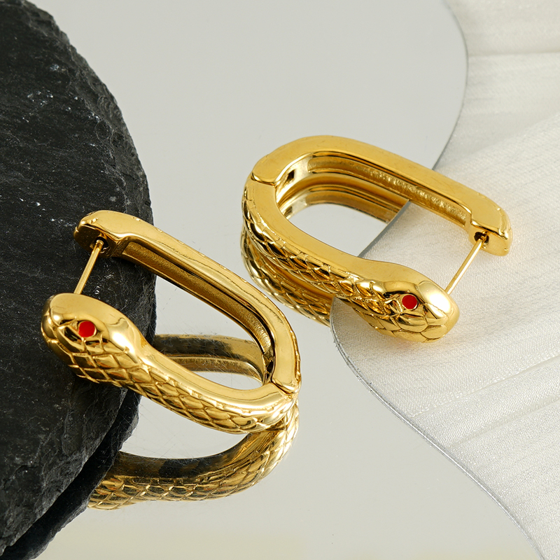 1 Pair Simple Style Snake Plating 304 Stainless Steel 18K Gold Plated Hoop Earrings display picture 6