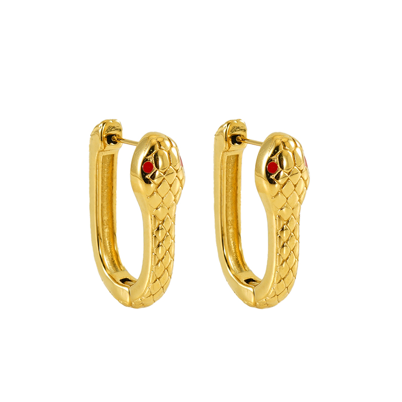 1 Pair Simple Style Snake Plating 304 Stainless Steel 18K Gold Plated Hoop Earrings display picture 1