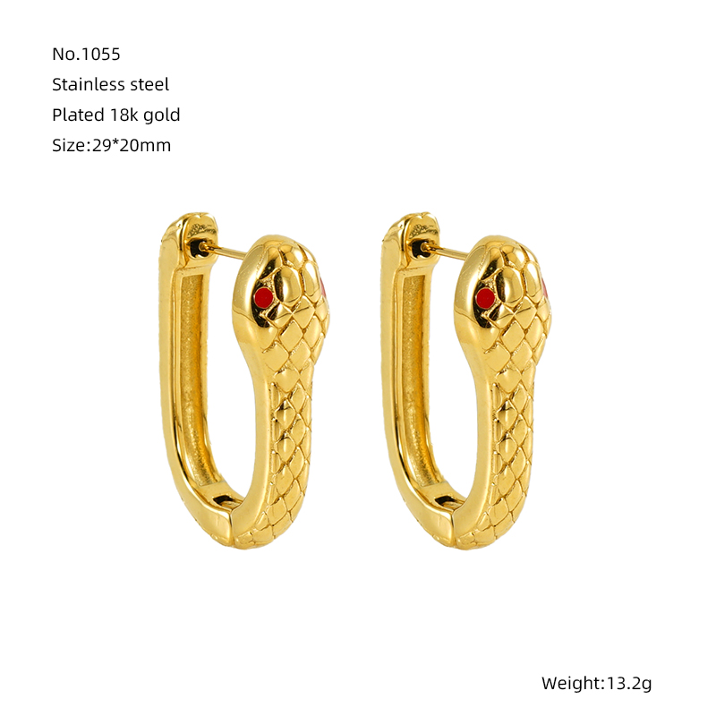 1 Pair Simple Style Snake Plating 304 Stainless Steel 18K Gold Plated Hoop Earrings display picture 3