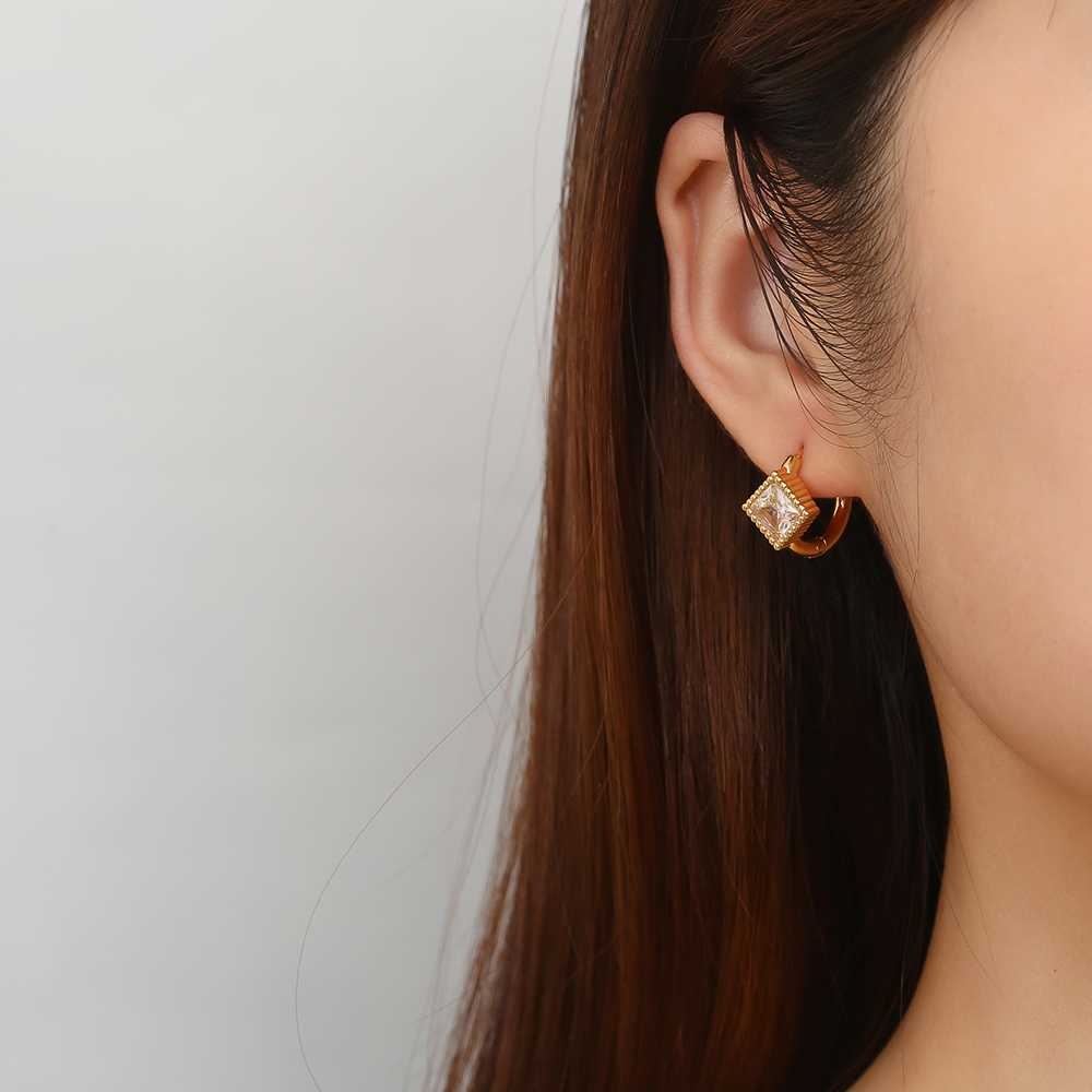 1 Pair Simple Style Geometric Plating Inlay 304 Stainless Steel Zircon 18K Gold Plated Earrings display picture 21
