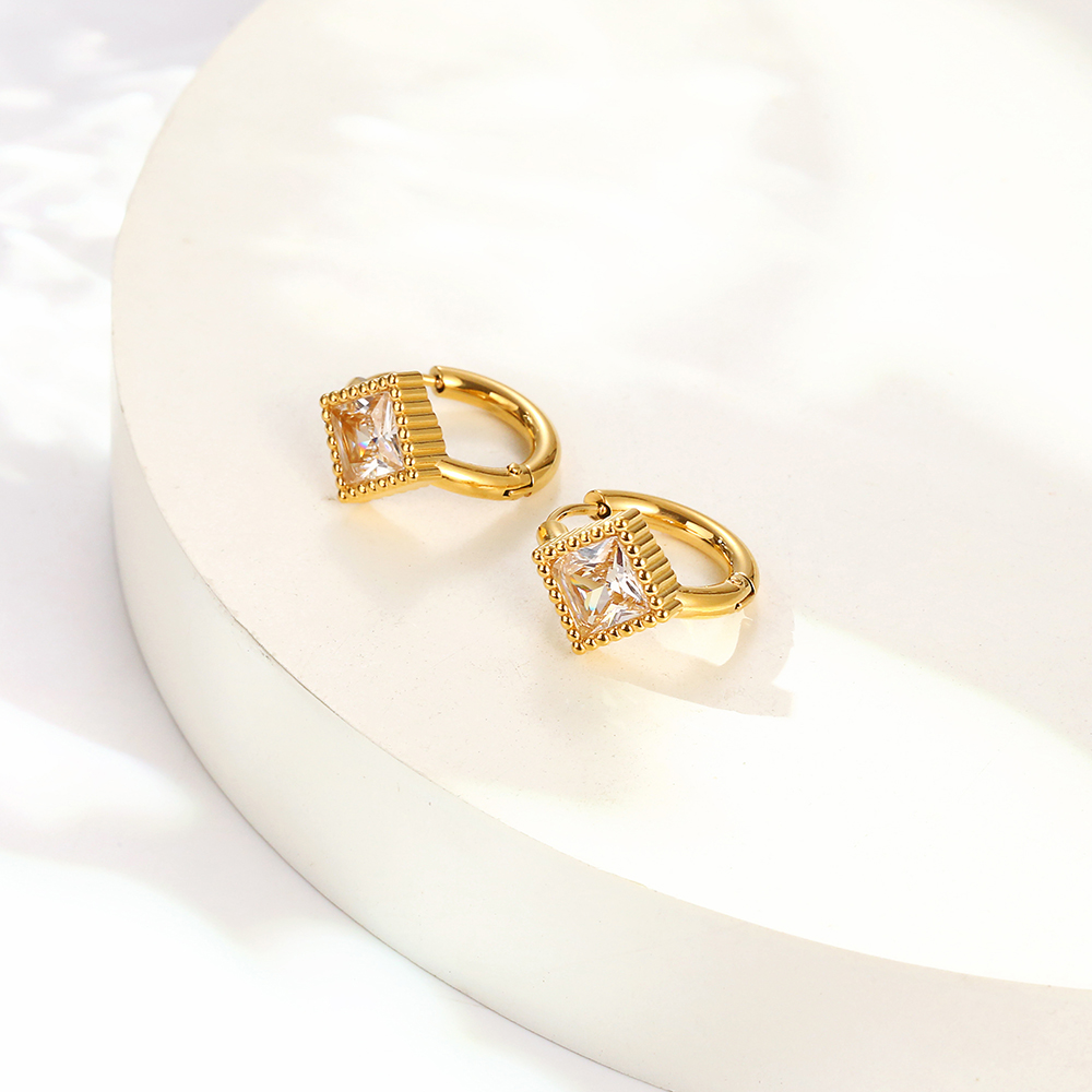 1 Pair Simple Style Geometric Plating Inlay 304 Stainless Steel Zircon 18K Gold Plated Earrings display picture 20