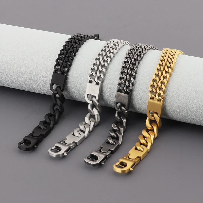 Simple Style Geometric Solid Color Titanium Steel Patchwork 18K Gold Plated Men's Bracelets display picture 3